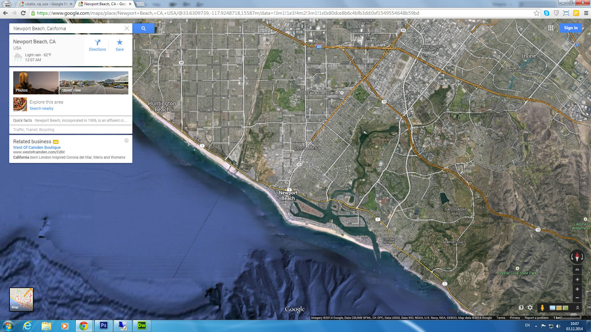 newport beach map california us satellite