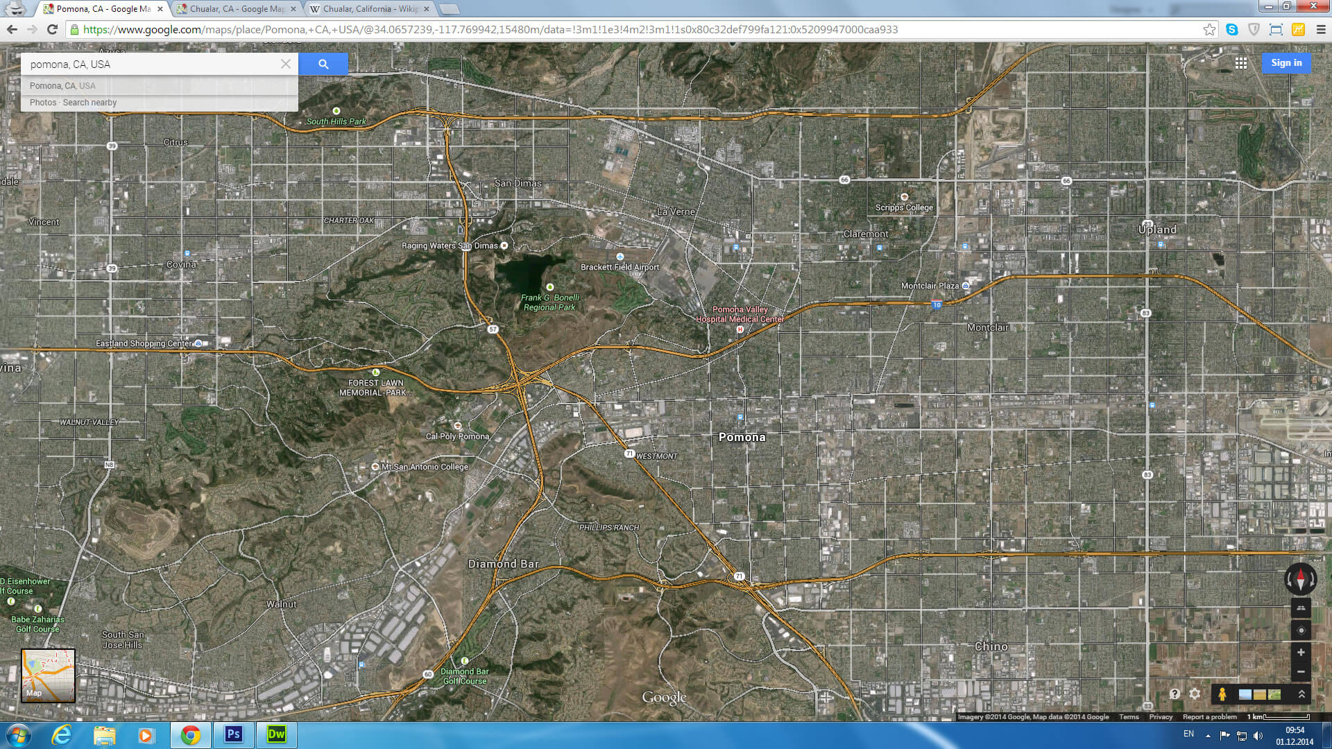 pomona map california us satellite