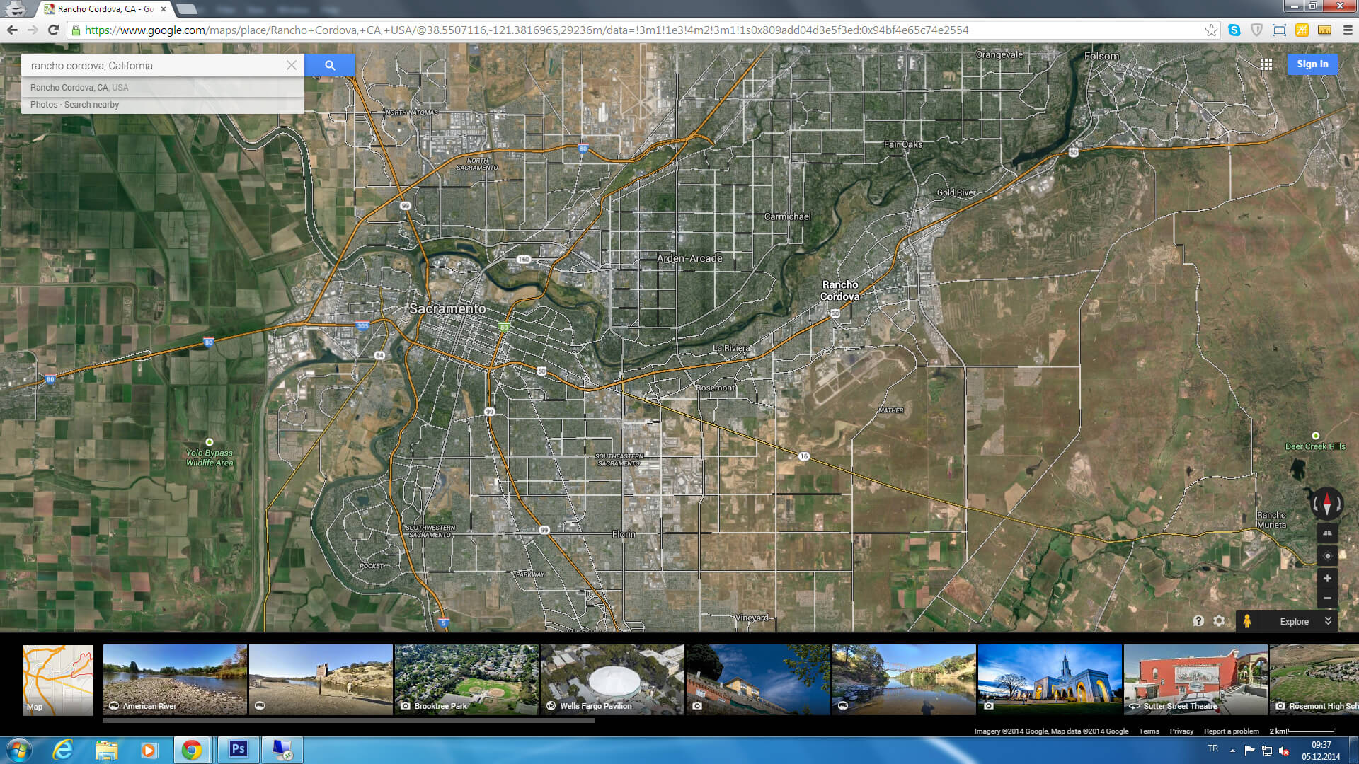 rancho cordova map california us satellite