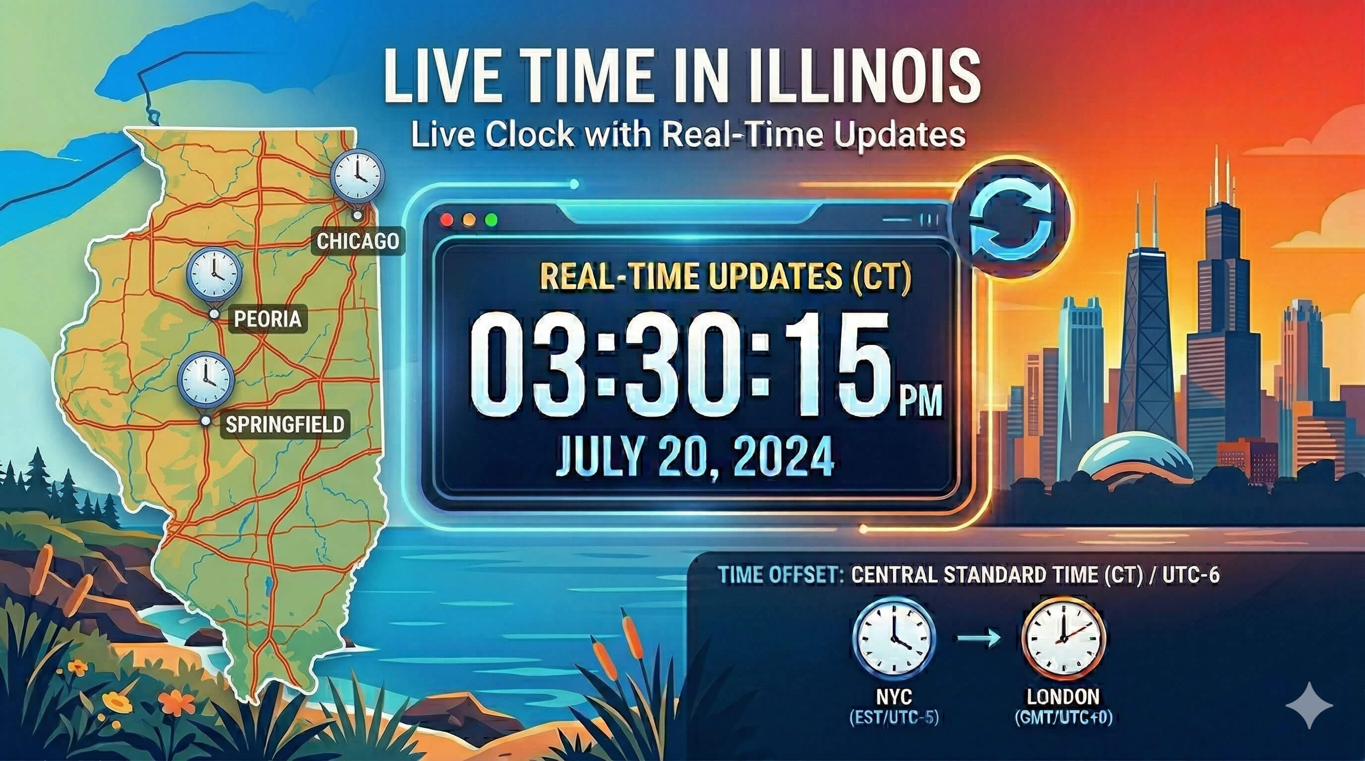 Live Clock in Illinois