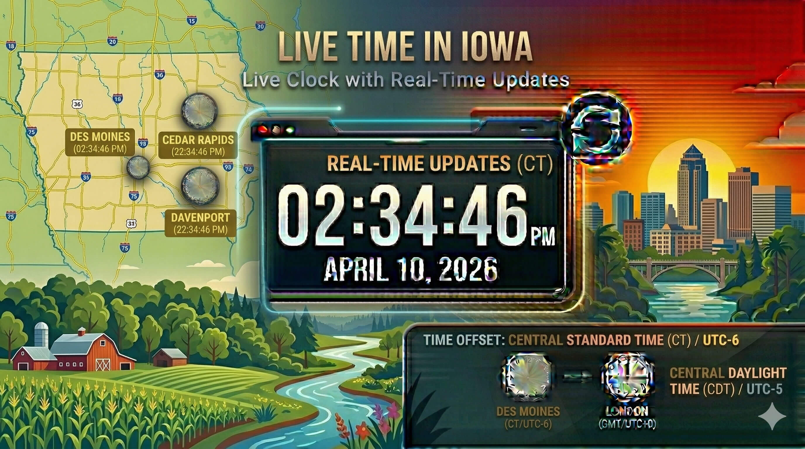 Live Clock in Iowa