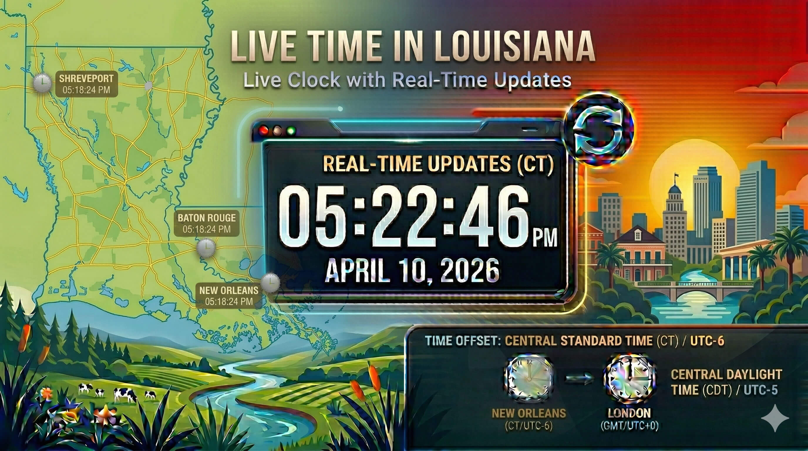 Live Clock in Louisiana
