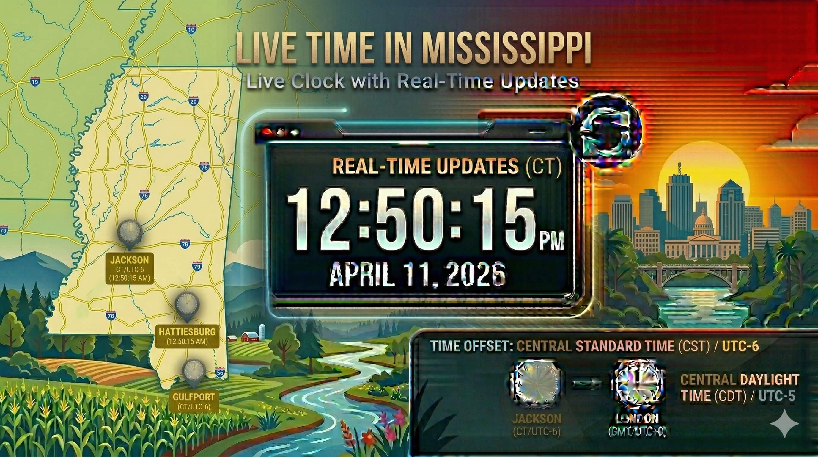 Live Clock in Mississippi