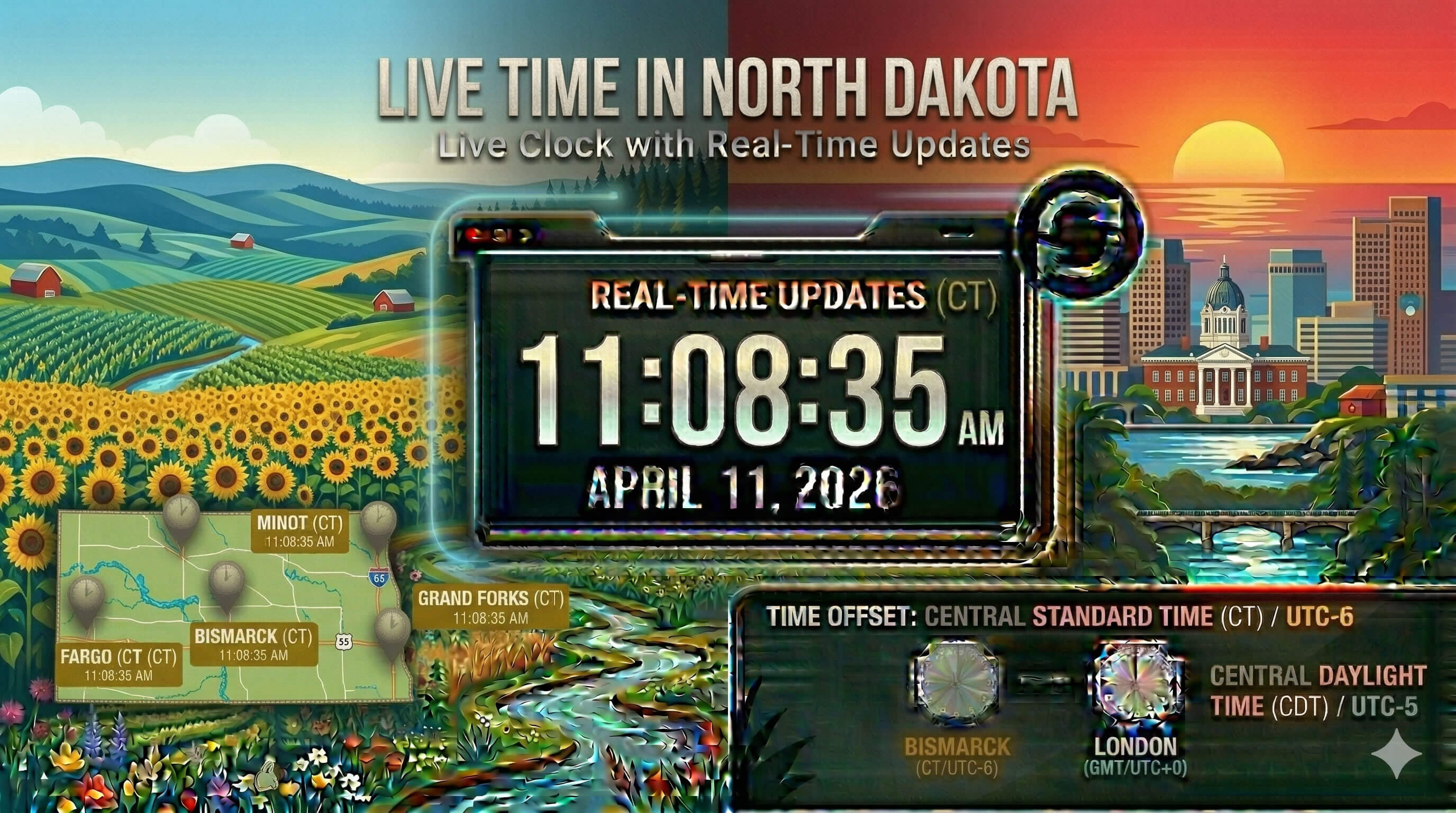 Live Clock in North Dakota