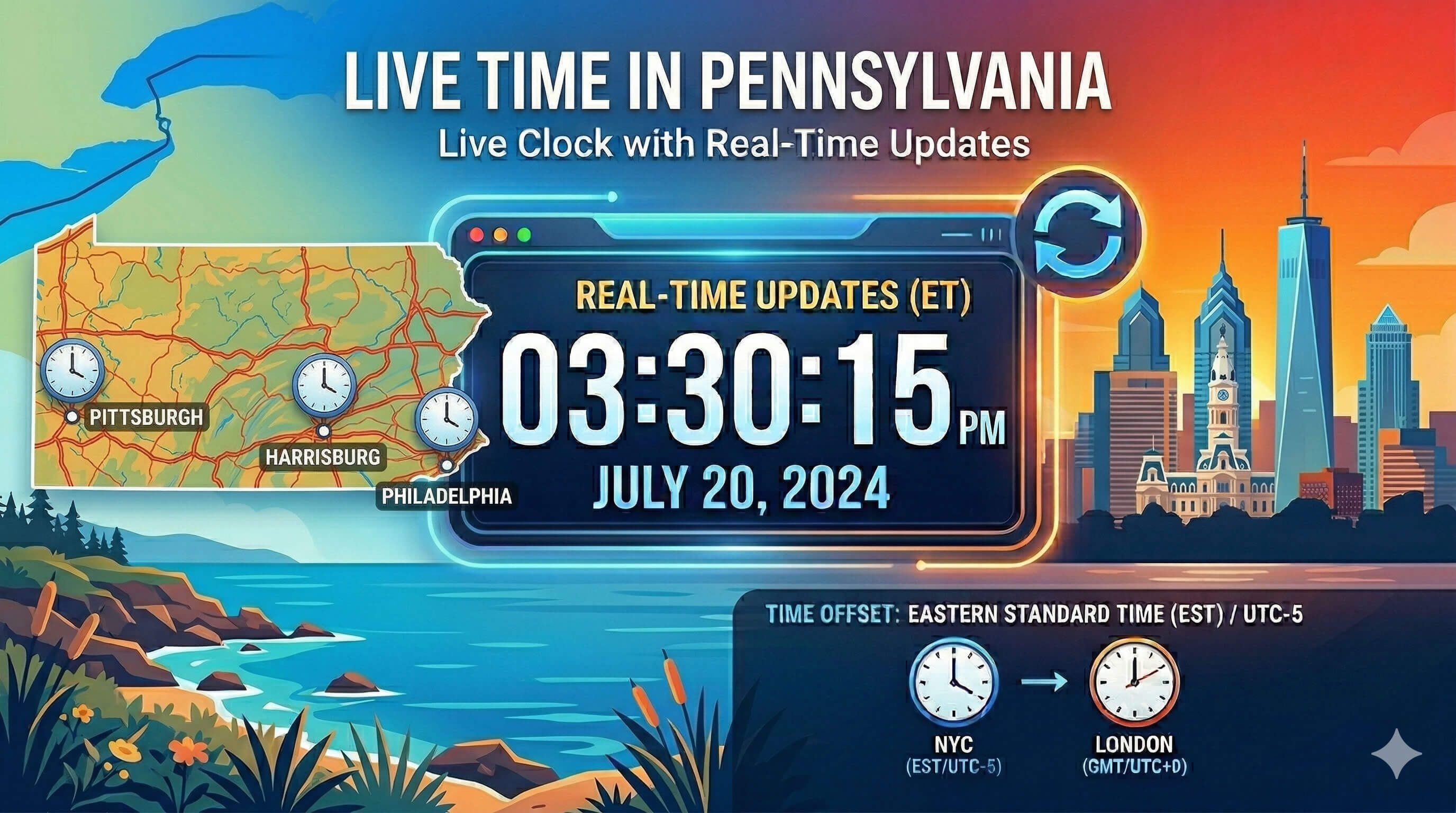 Live Clock in Pennsylvania