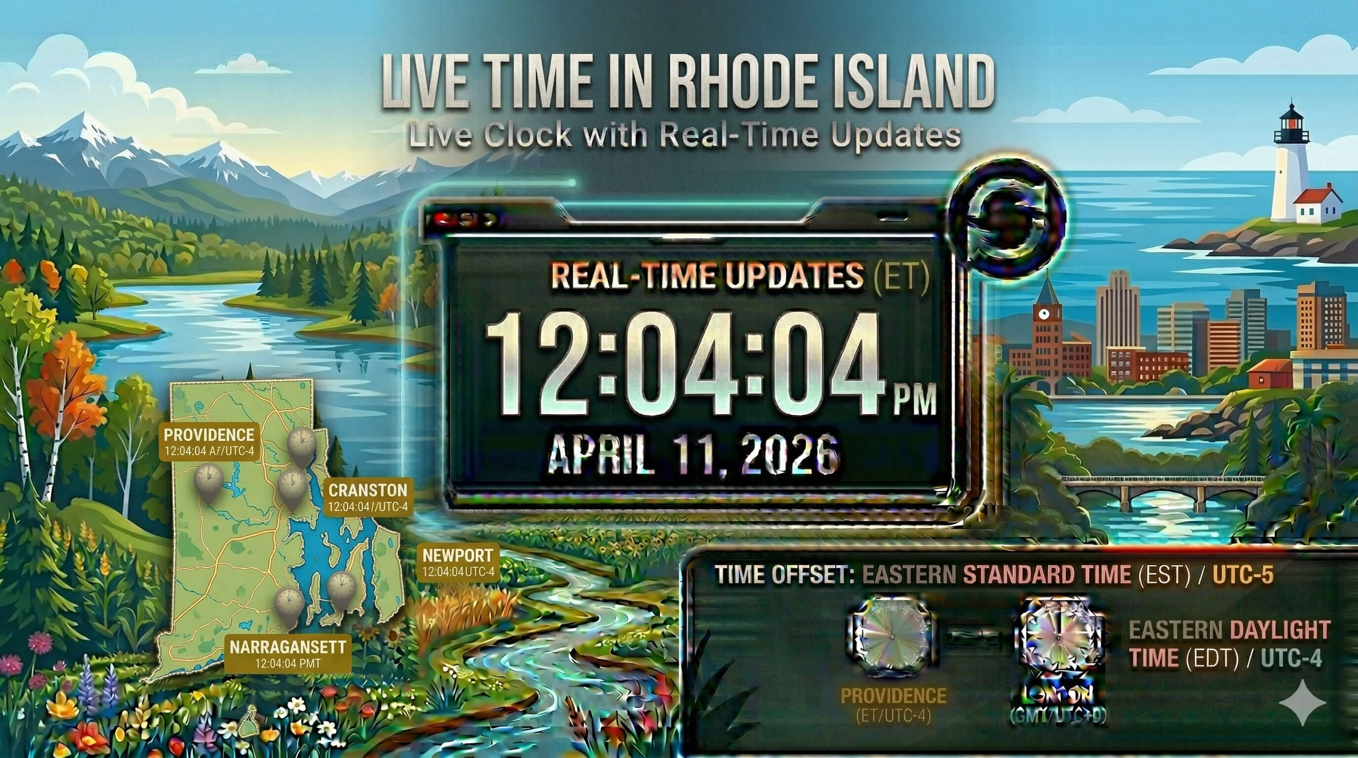 Live Clock in Rhode Island