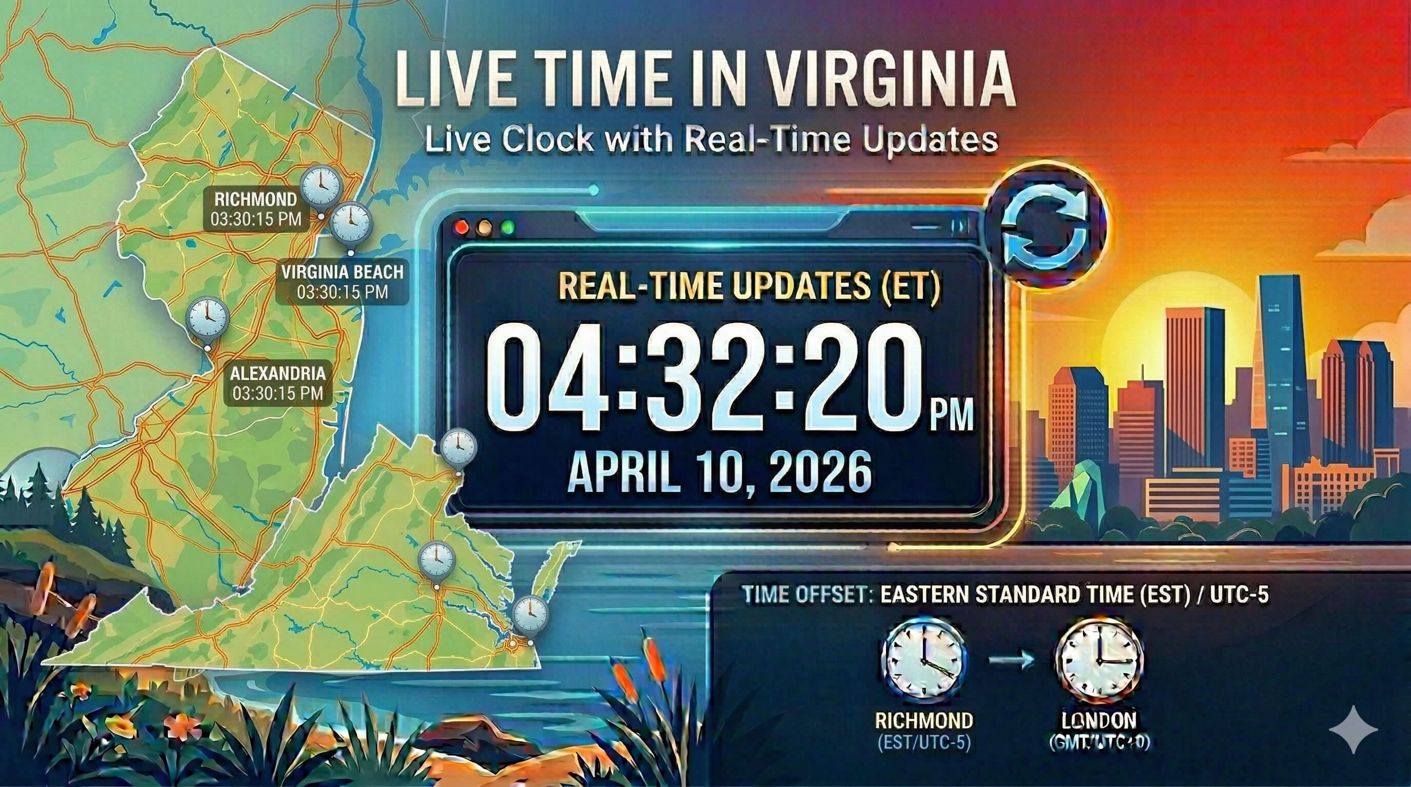 Live Clock in Virginia