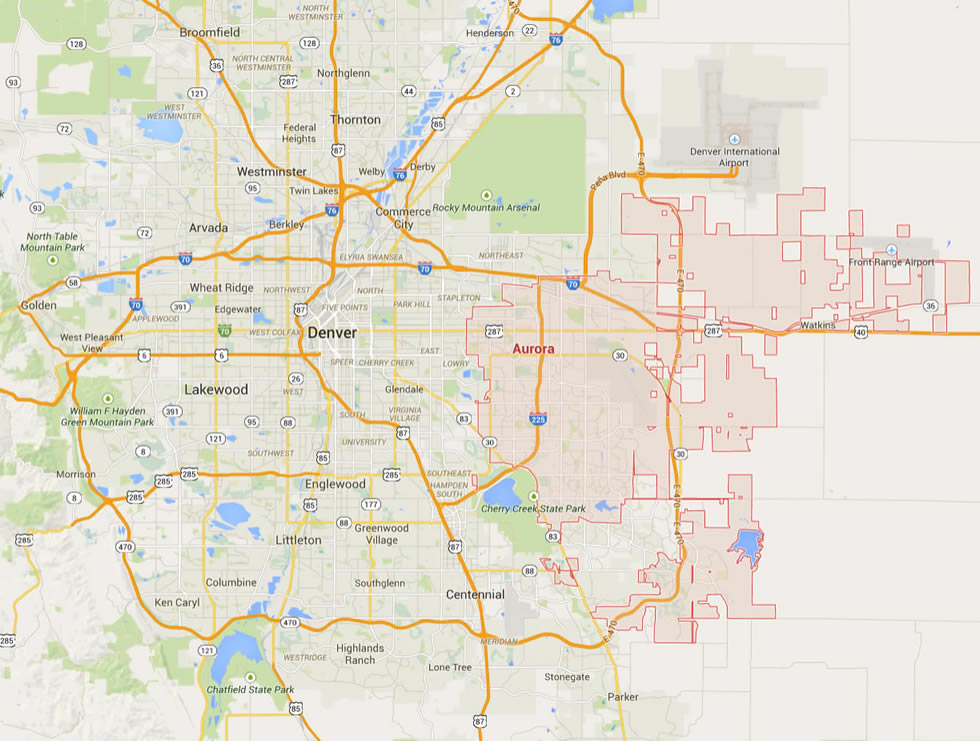 aurora colorado map usa