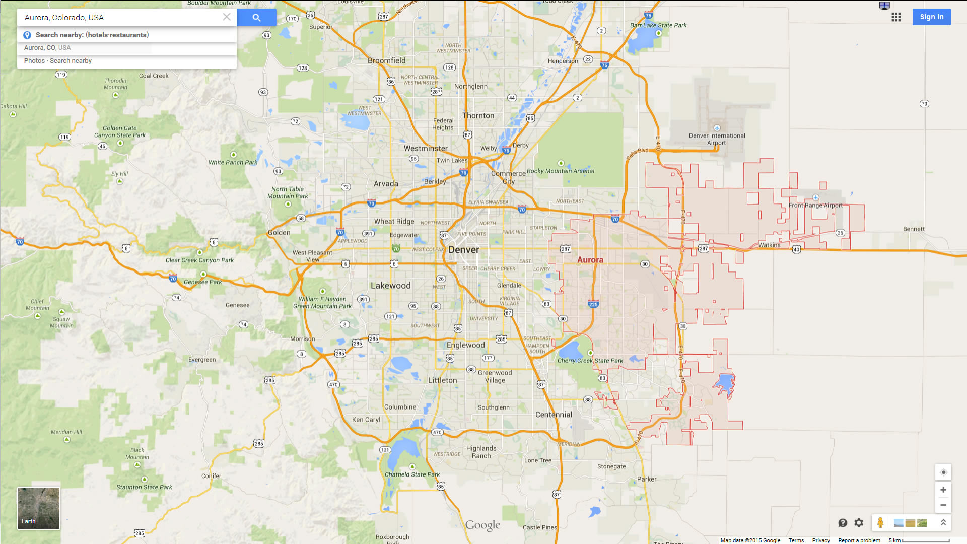 aurora map colorado us