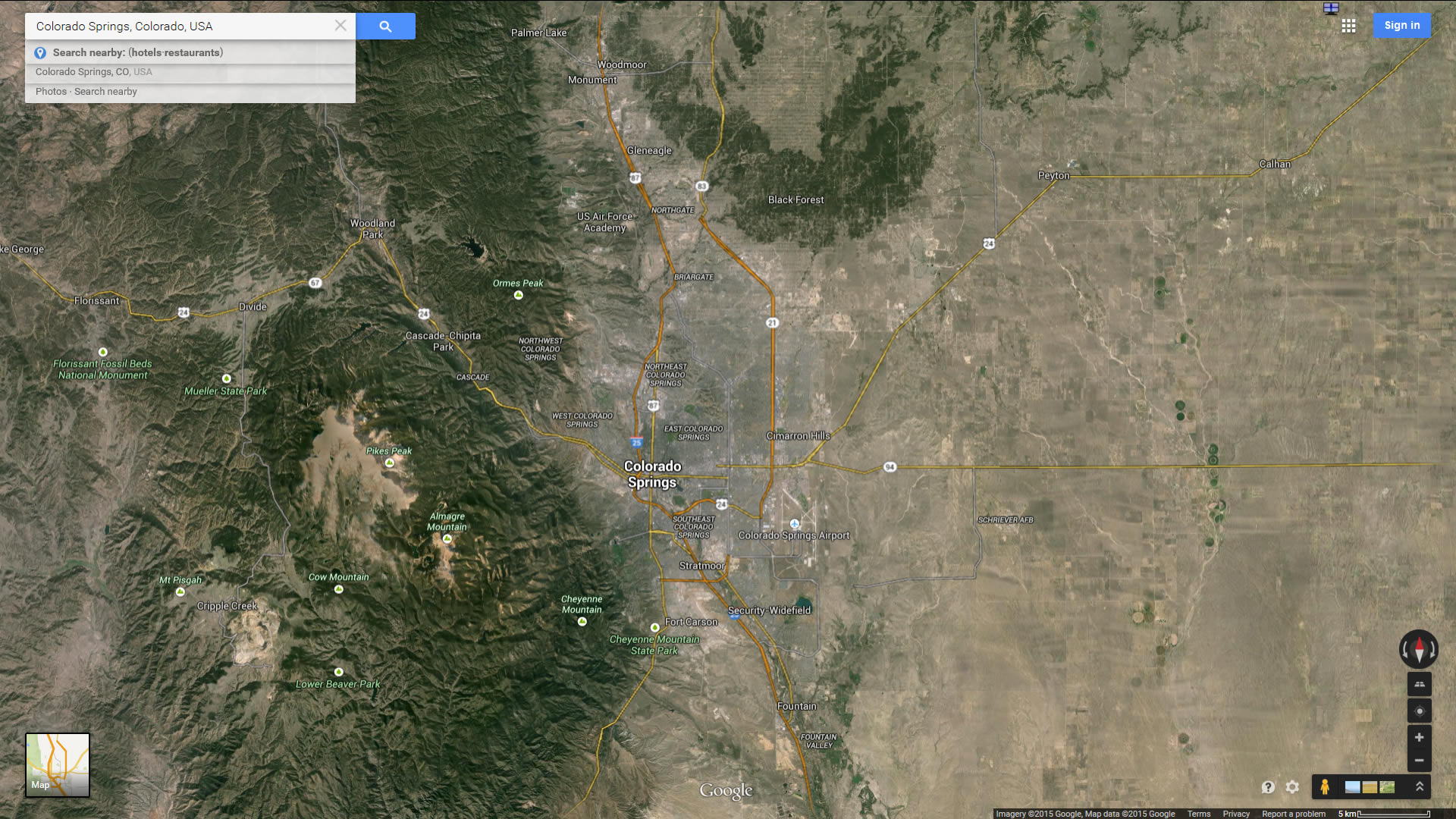 colorado springs map colorado us satellite