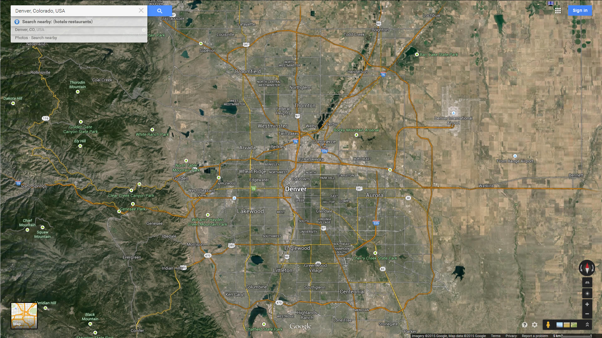 denver map colorado us satellite