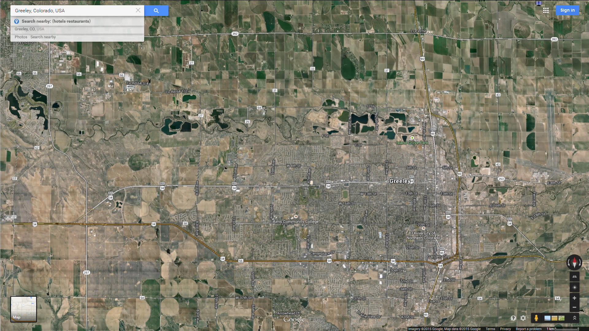 greeley map colorado us satellite