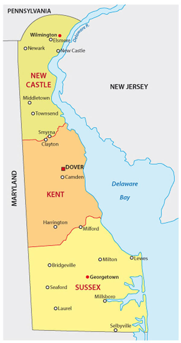 Delaware State Map With Cities Delaware Map