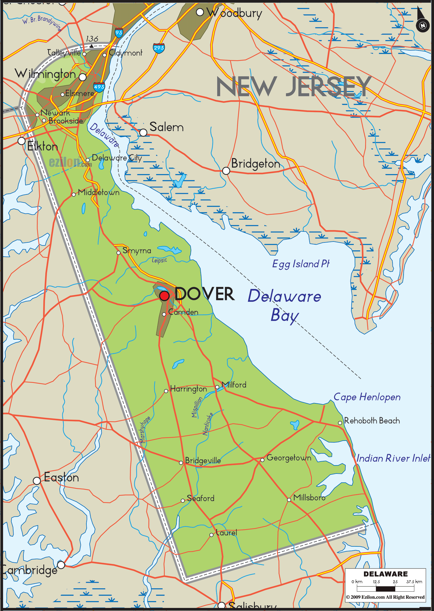 Delaware Physical Map