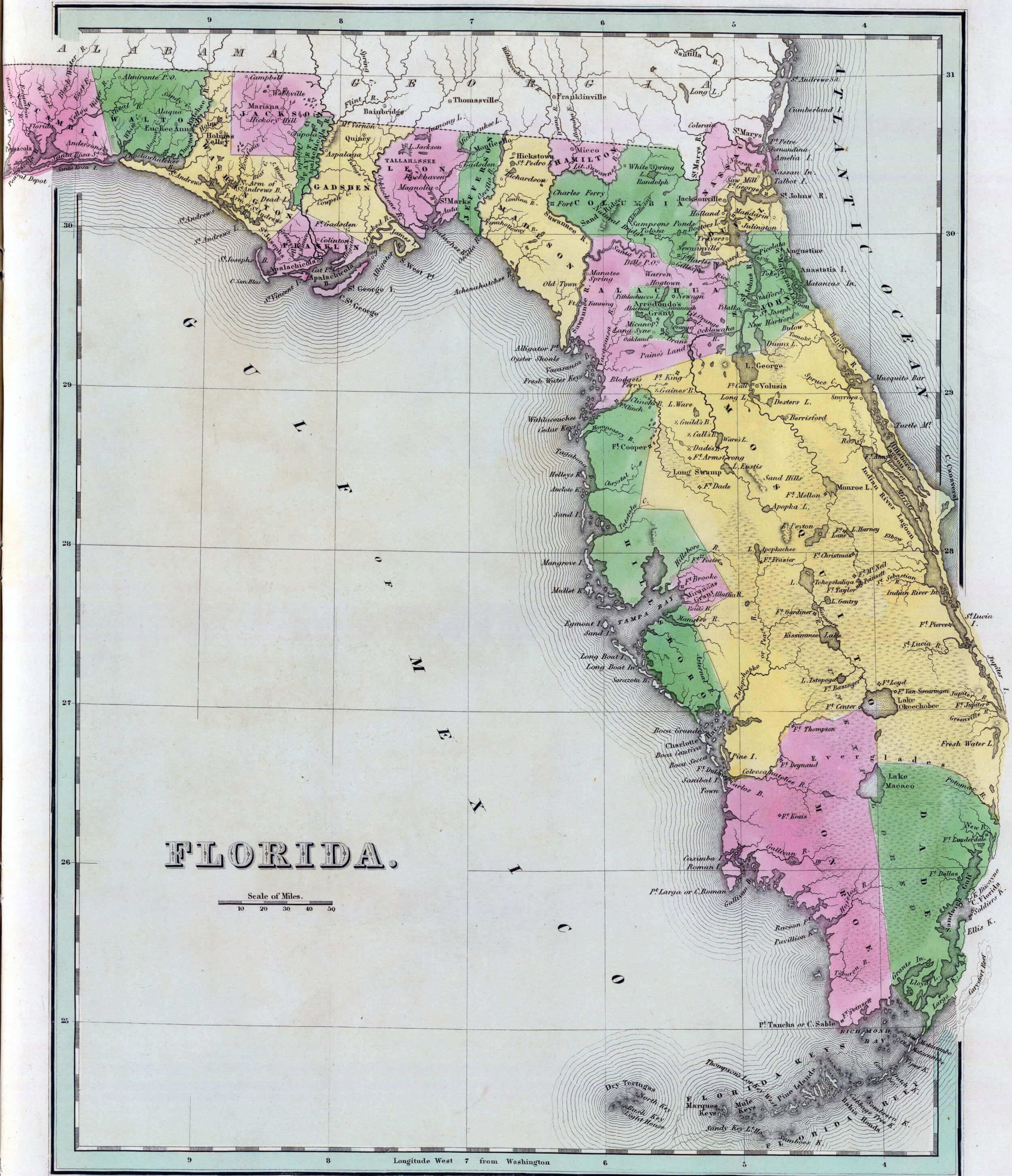 Antique map of Florida, 1841