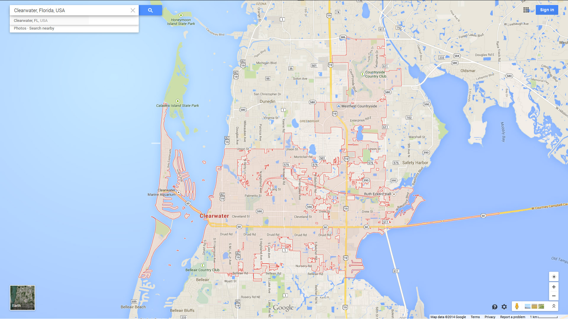 clearwater map florida us