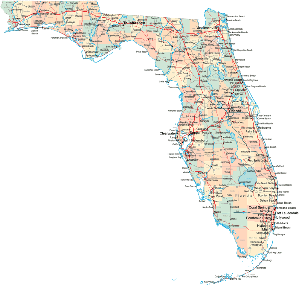 map of florida counties with major cities Florida Direction Map map of florida counties with major cities