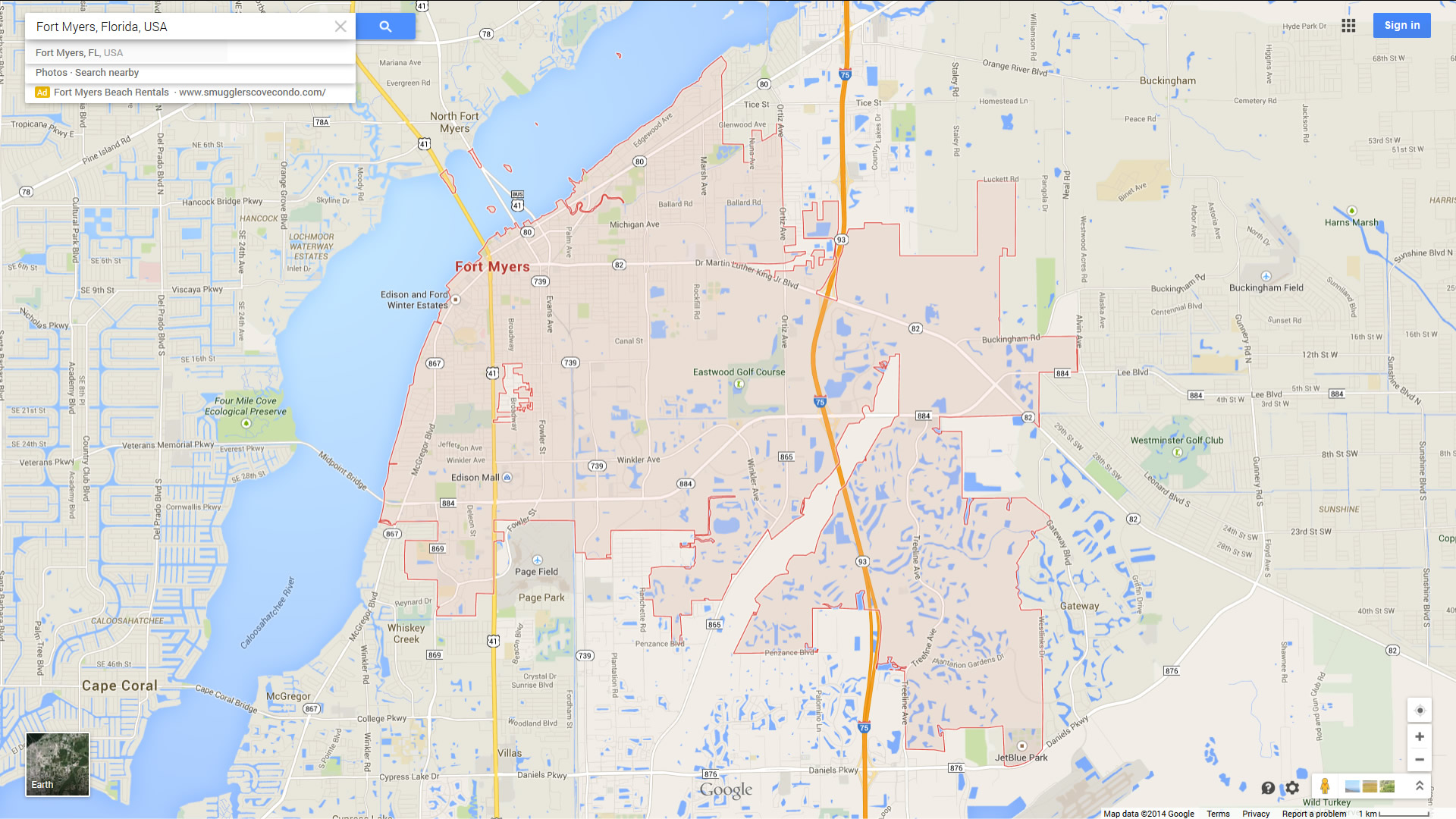 fort myers map florida us