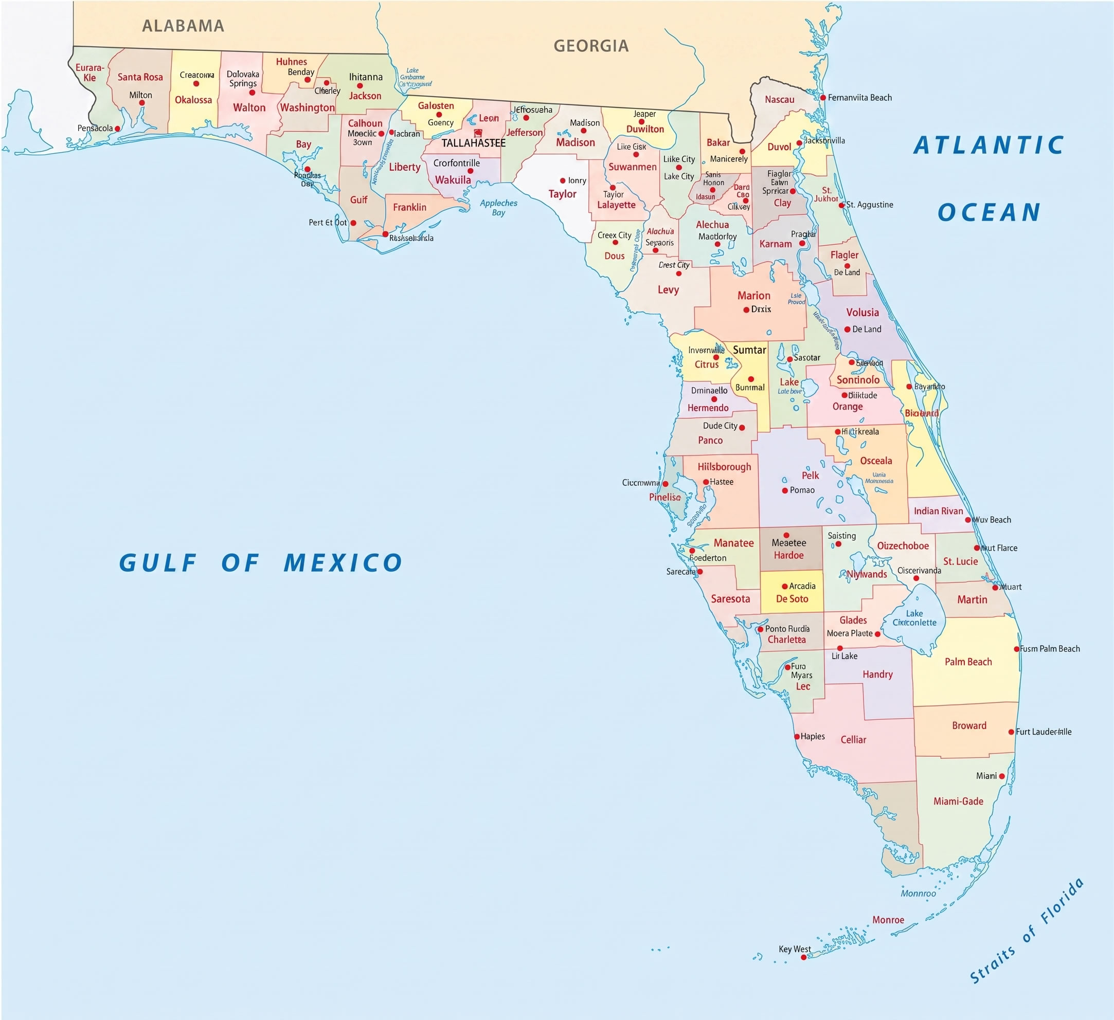 Florida county political map
