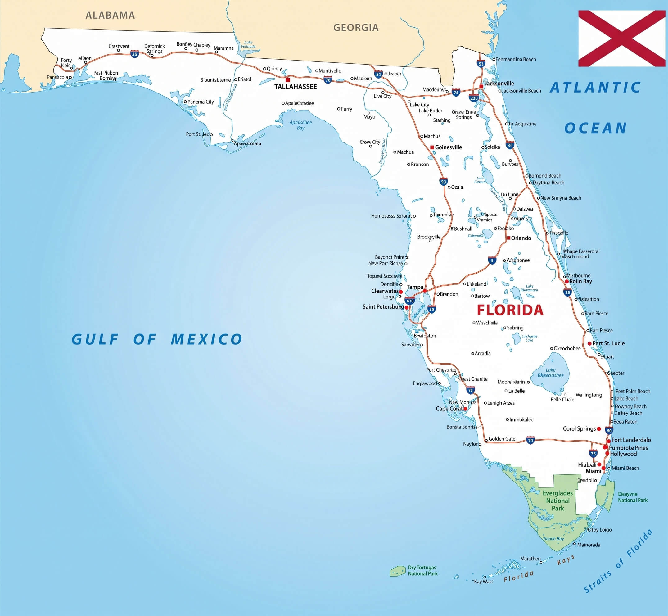 Florida highway map with flag