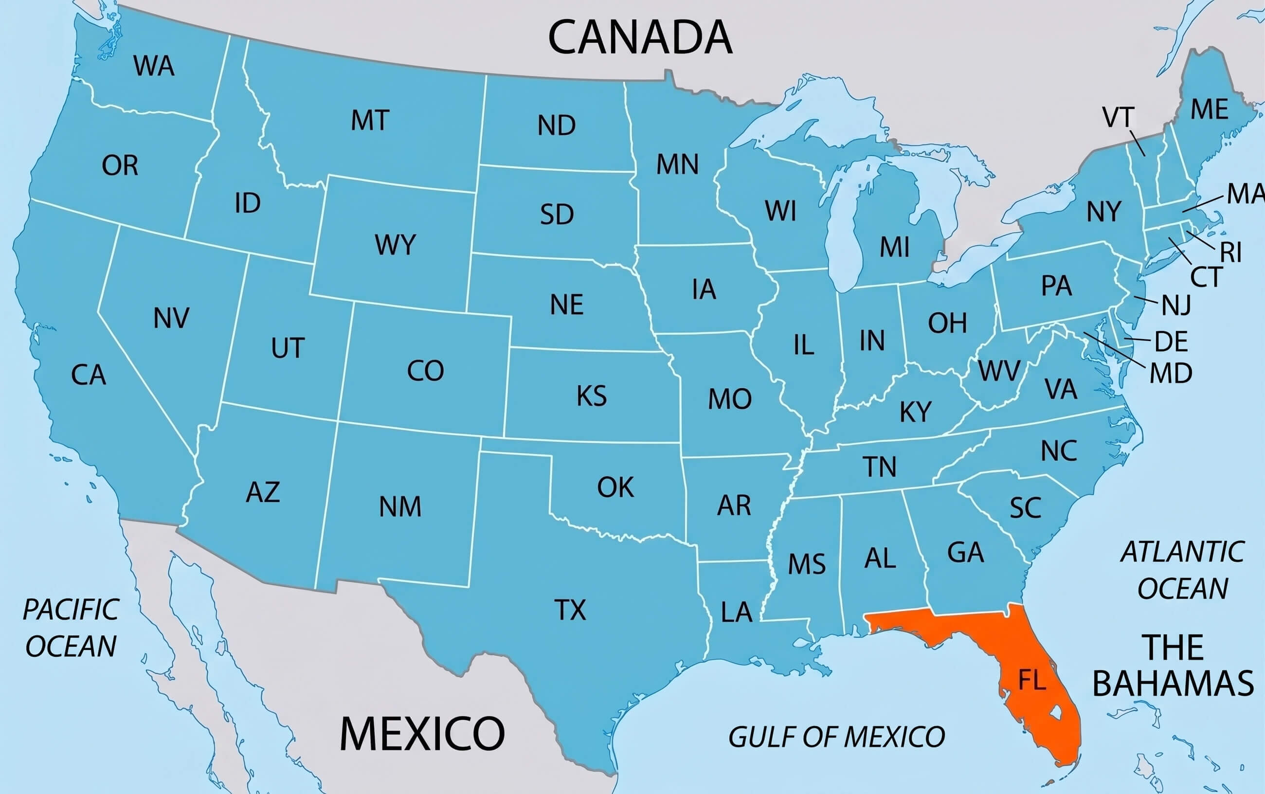 Florida location on USA map