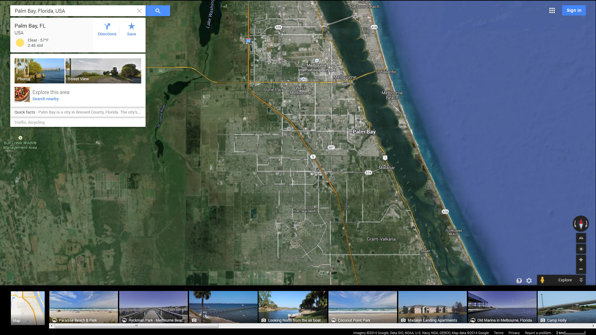 palm bay map florida us satellite