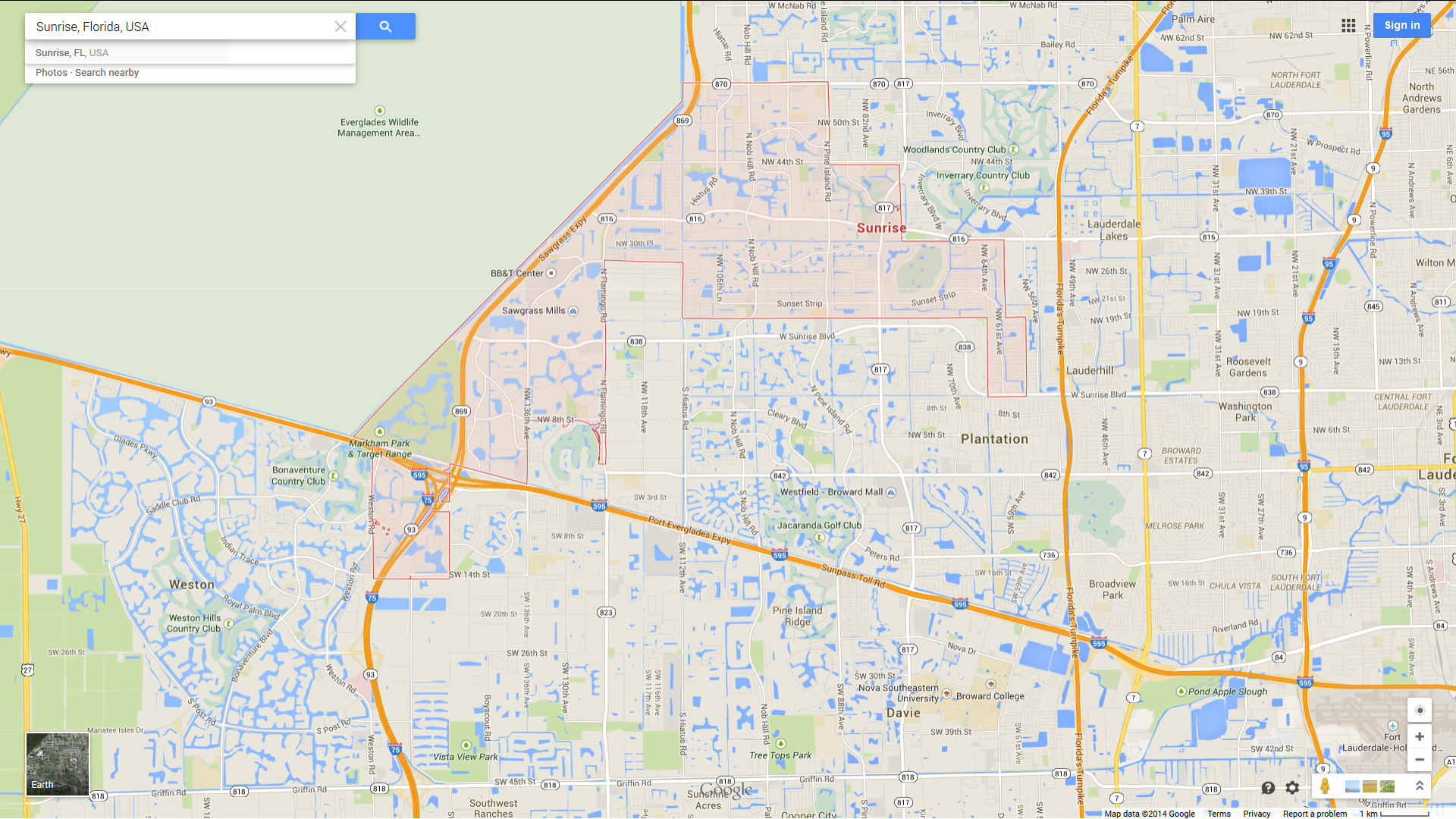 Sunrise florida map