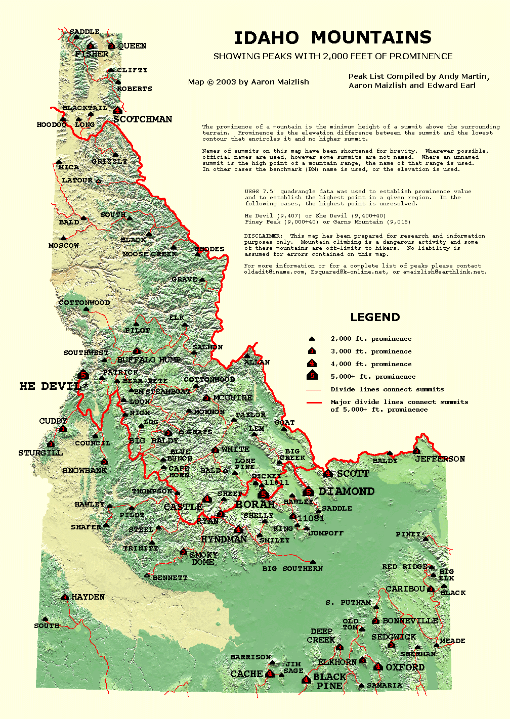 Idaho Prominence Map