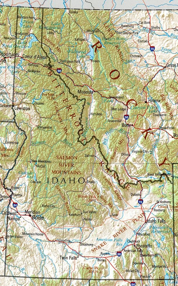 Physical Map of Idaho