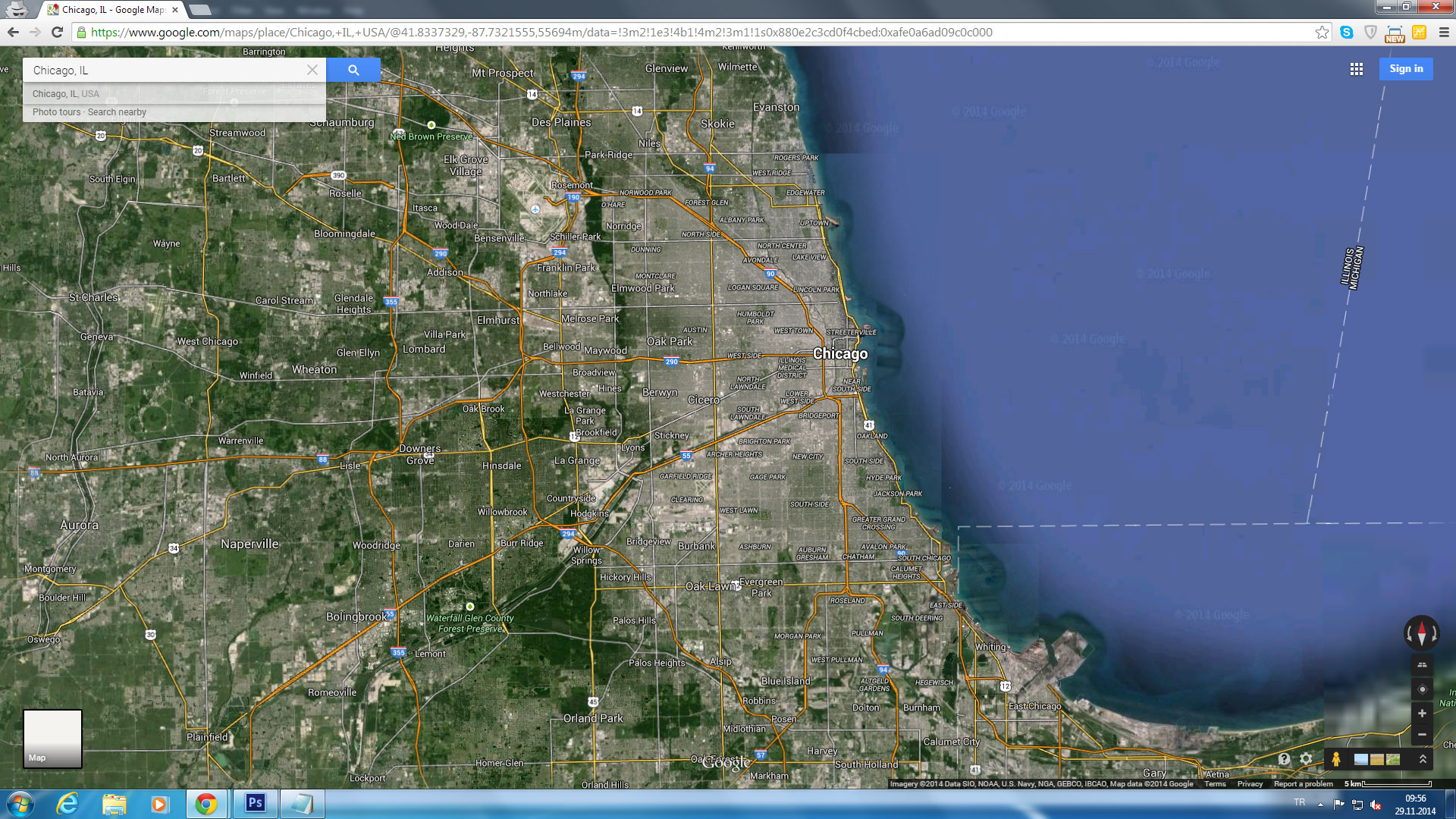 chicago map illinois us satellite