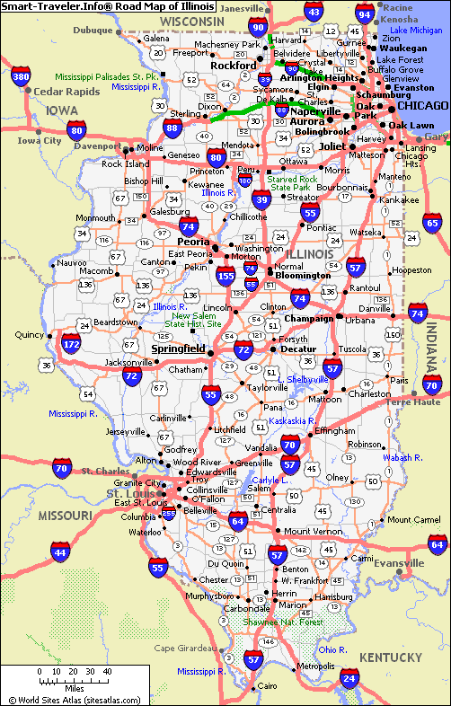 Road Map of Illinois