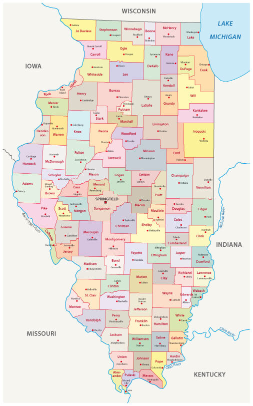 Illinois administrative Map USA