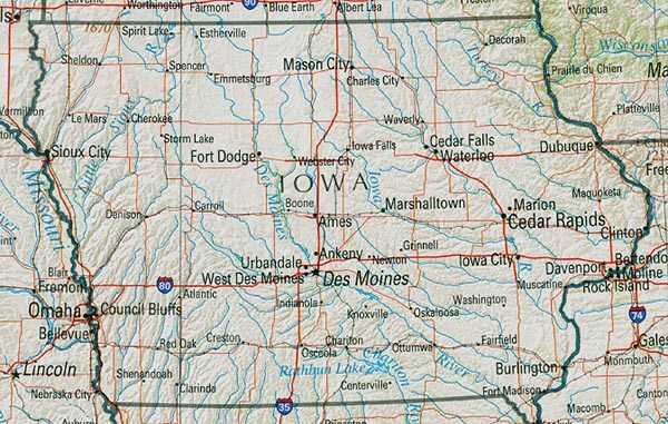 Iowa Physical Map