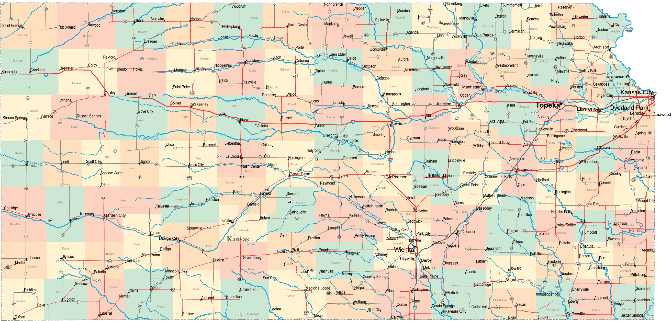 Kansas Cities Towns Map