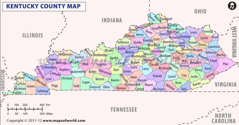 Kentucky County Map USA