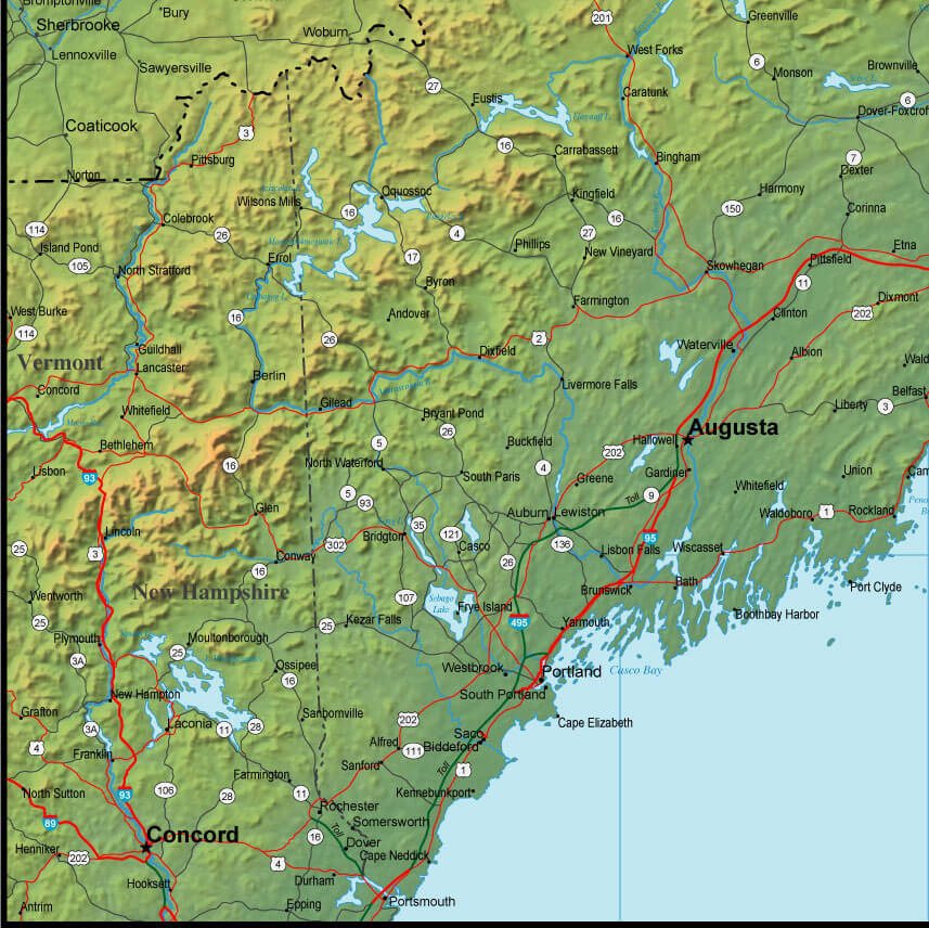 Physical Map of Maine