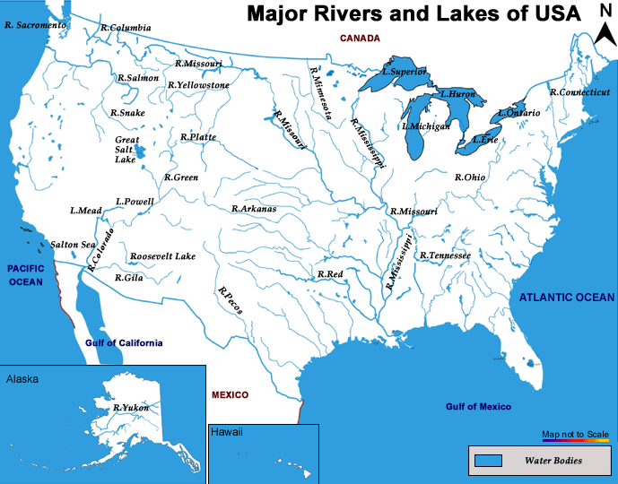 Major Rivers Lakes of USA
