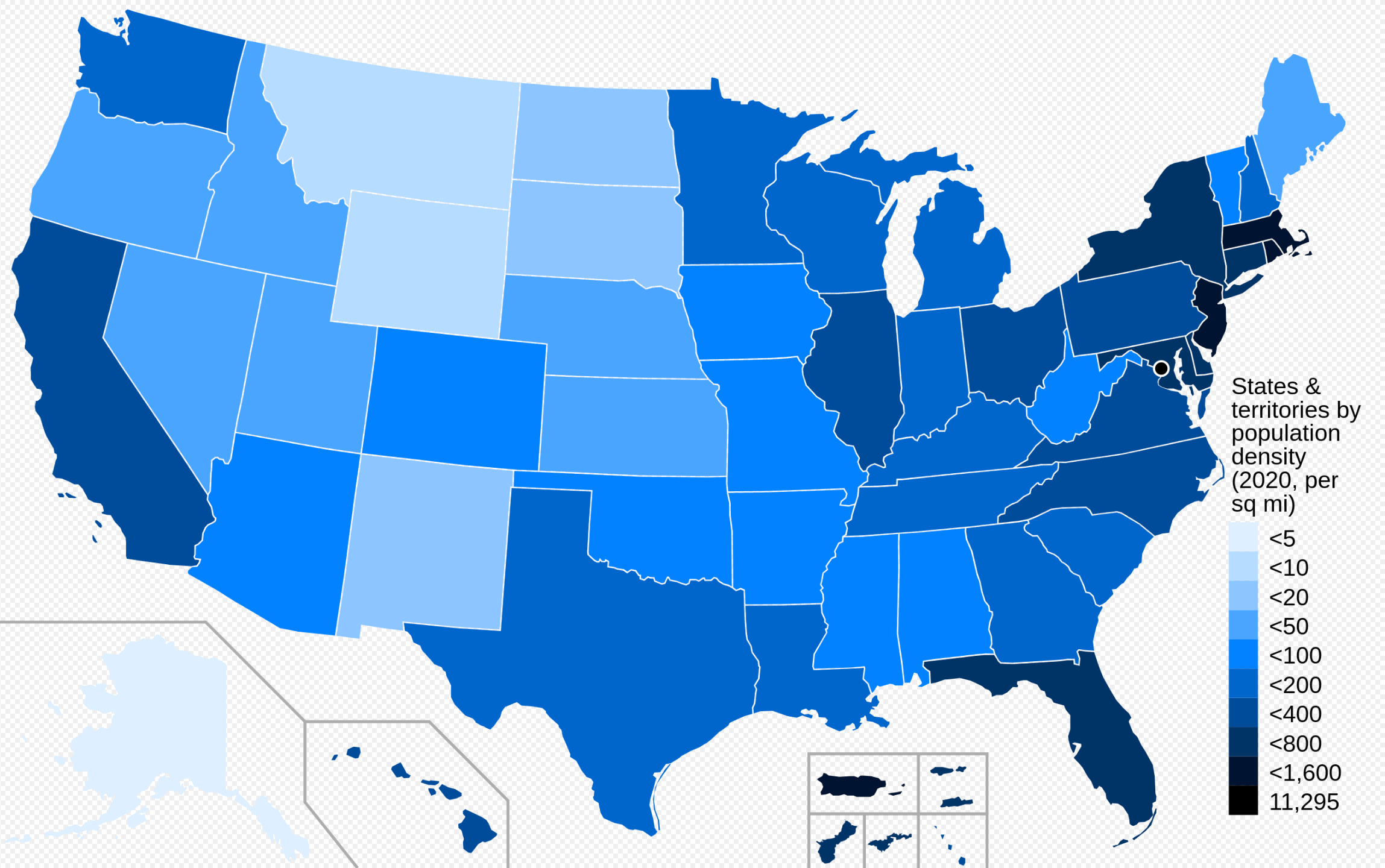 map of us states by population density