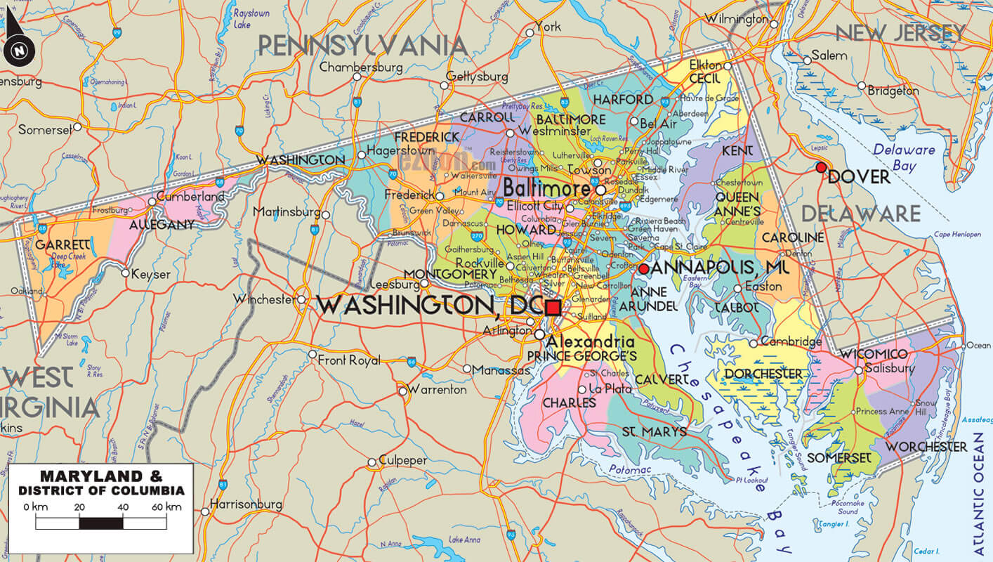 Maryland Counties Road Map USA