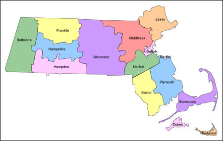 Counties Map of Massachusetts