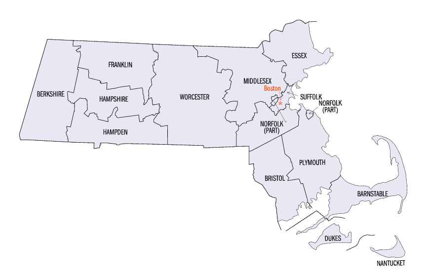 Massachusetts County Map