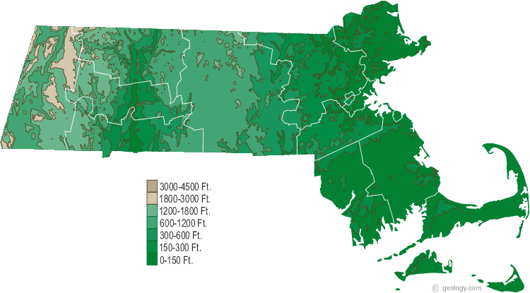 Massachusetts Physical Map