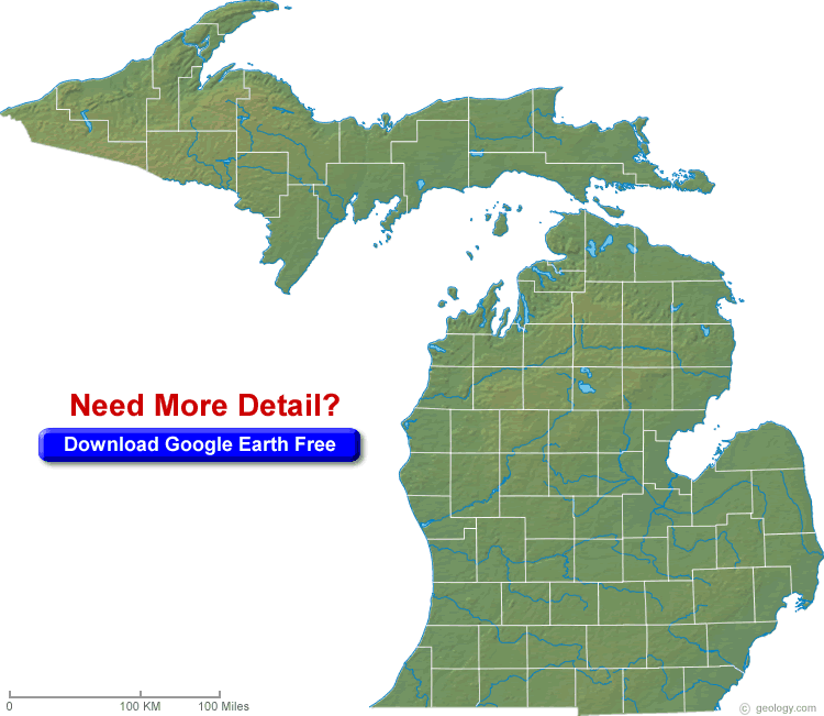Michigan Physical Map US