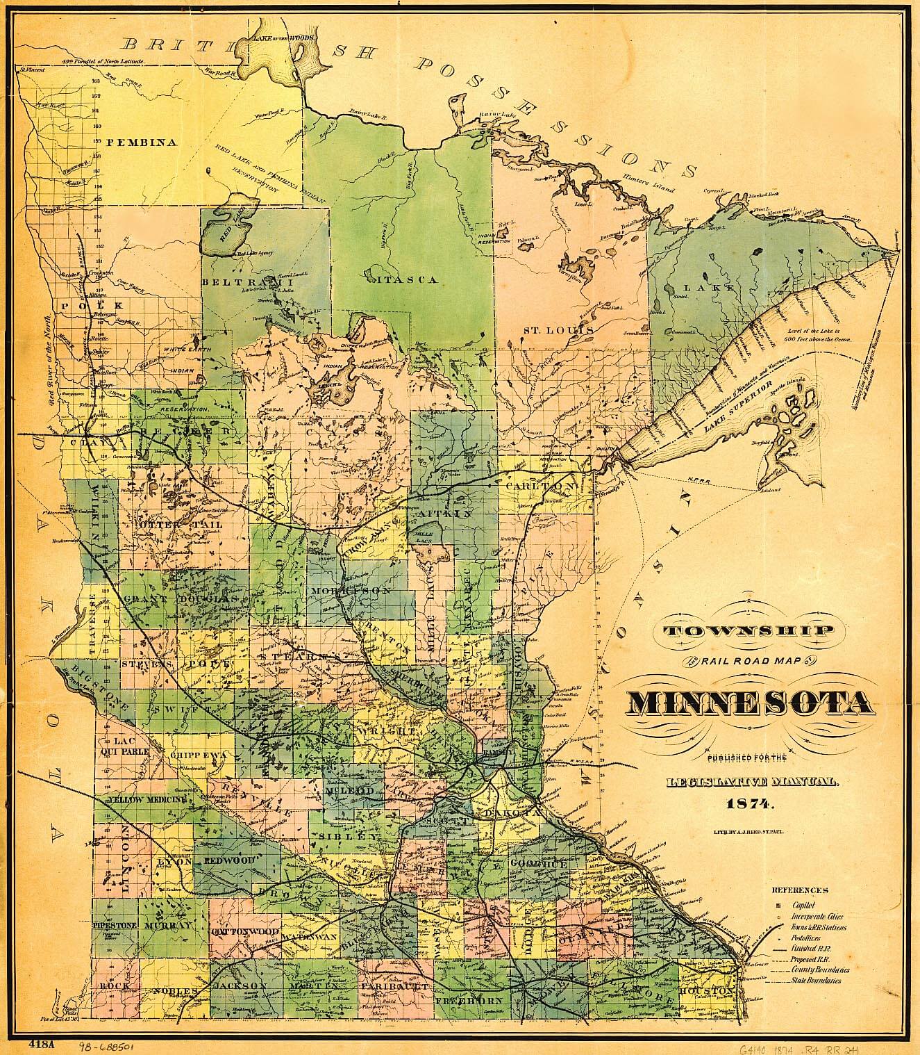 minnesota historical map 1874