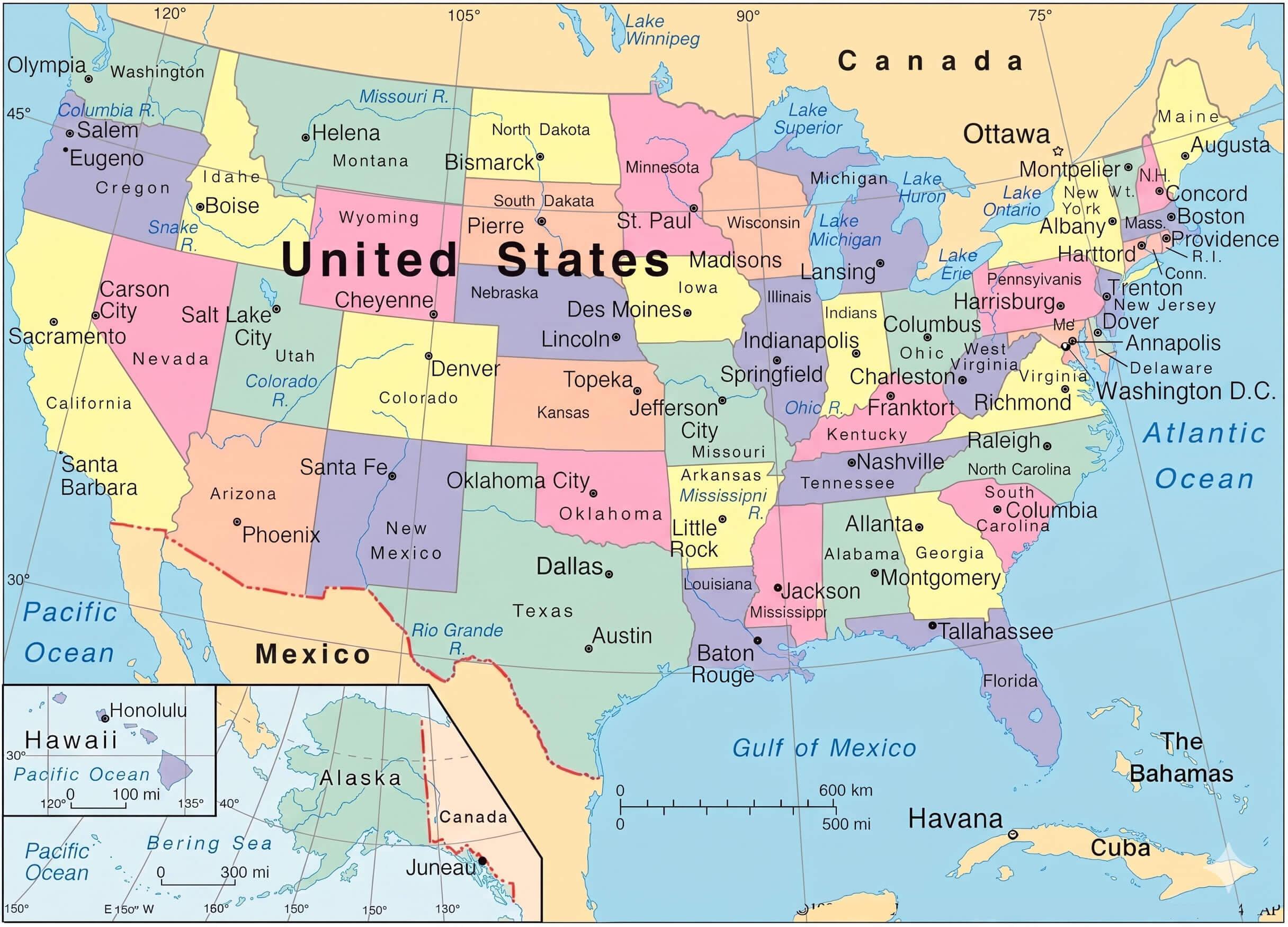Detailed map of the United States