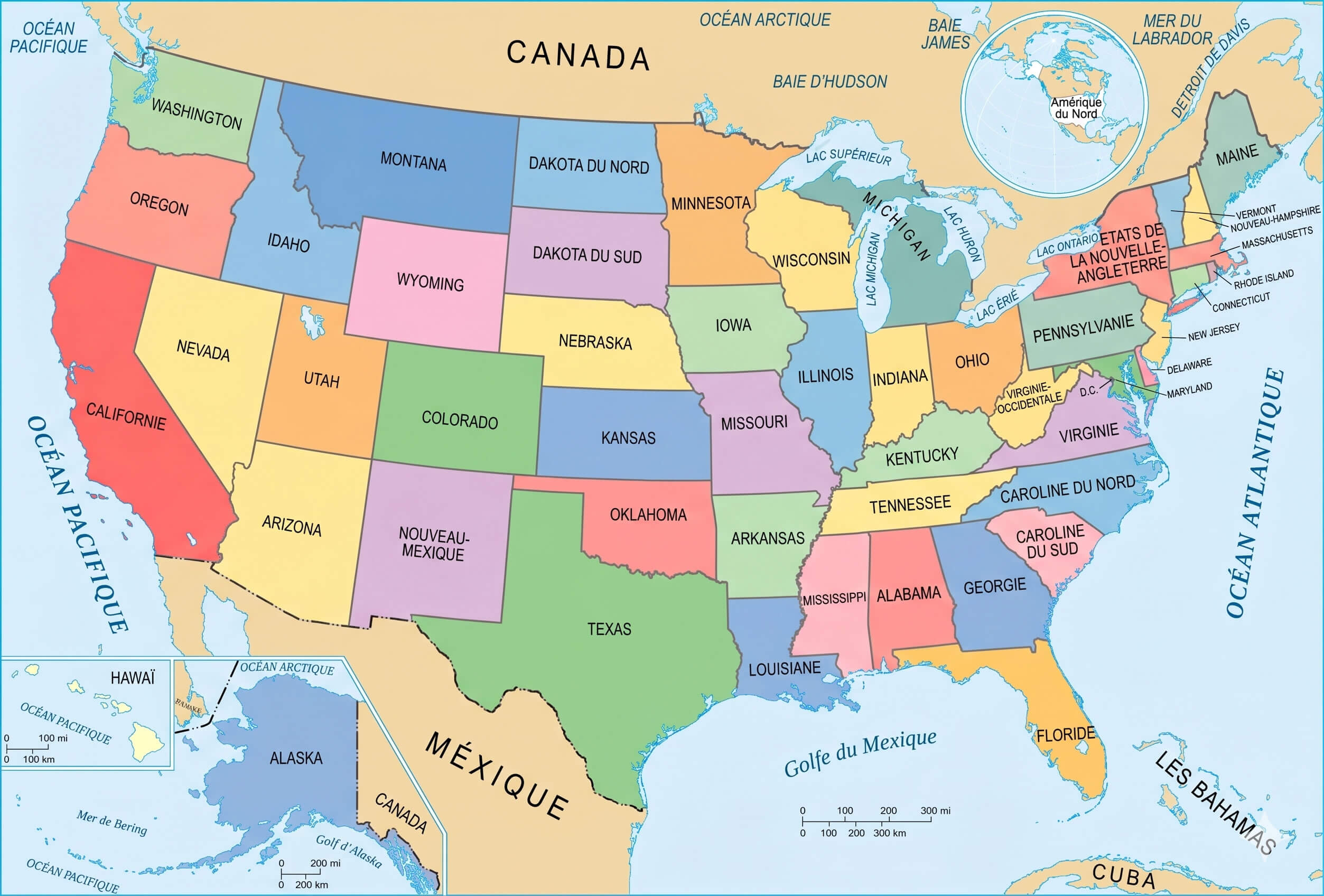 French language map of the US