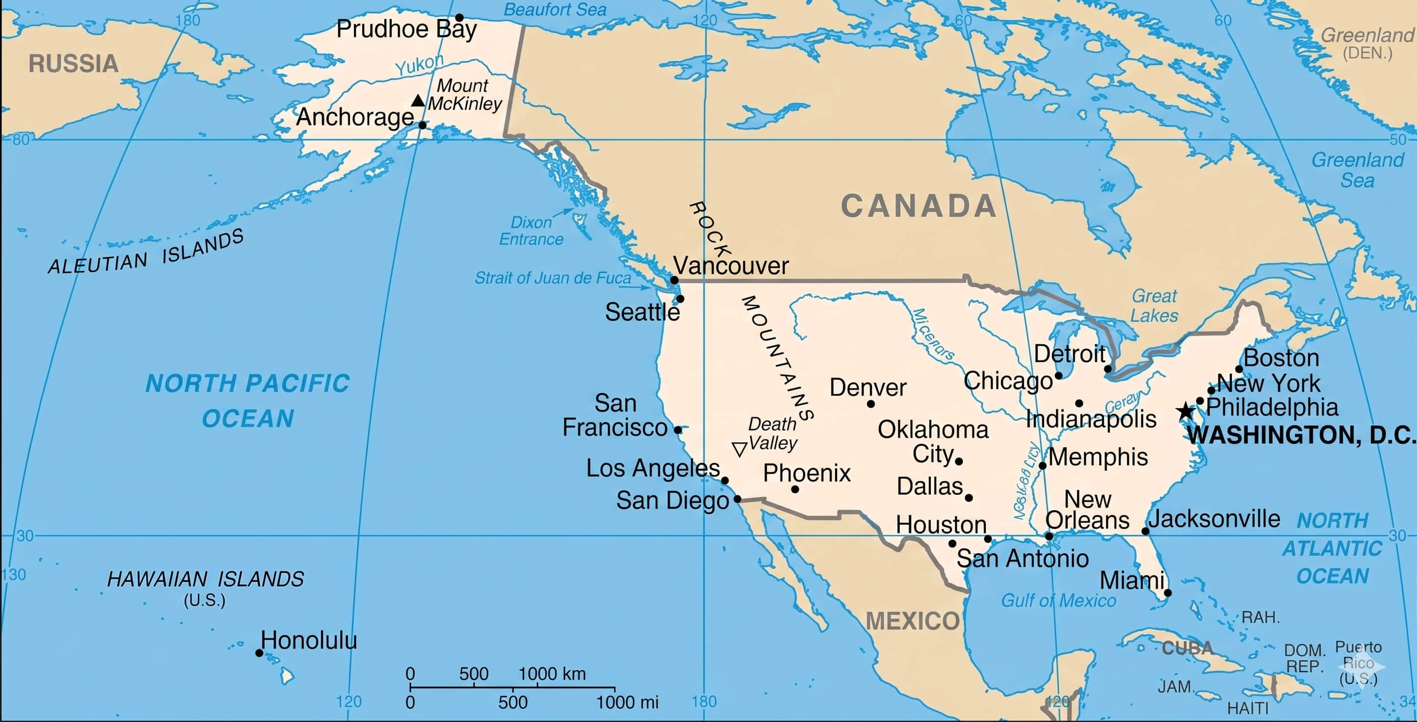 North America and us location map