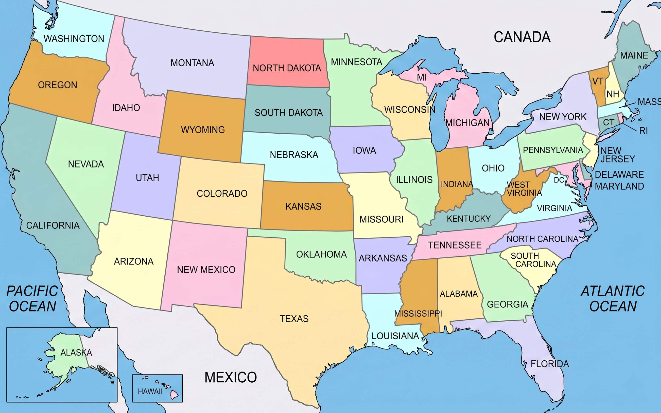political map of the United States of America