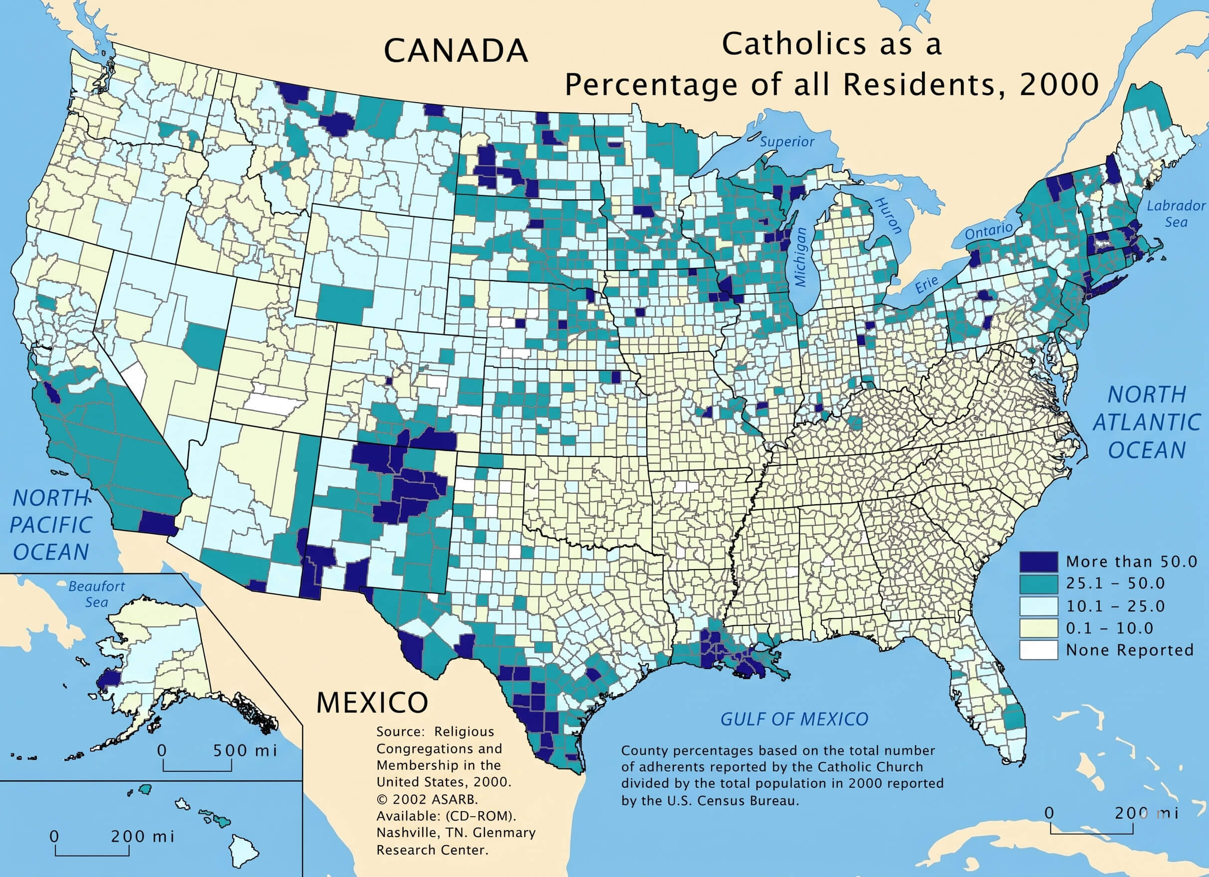 United States catholic population map