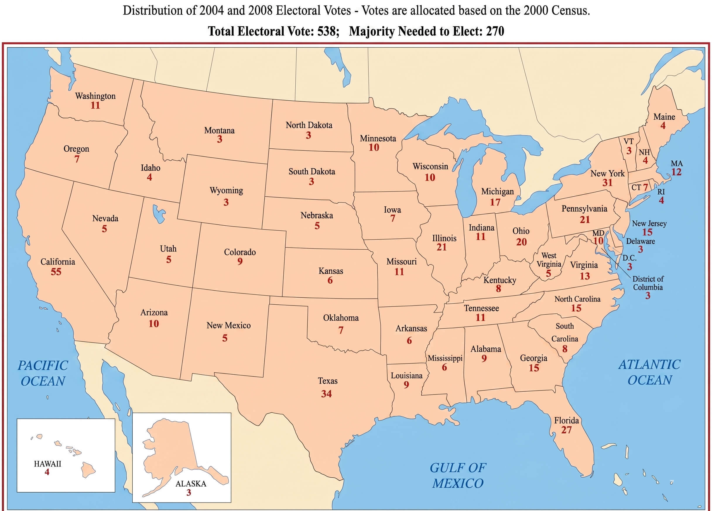 United States electoral votes map